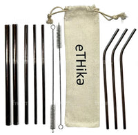 Cleaning brush for stainless steel straws displayed alongside the mini soft cotton carrying pouch.