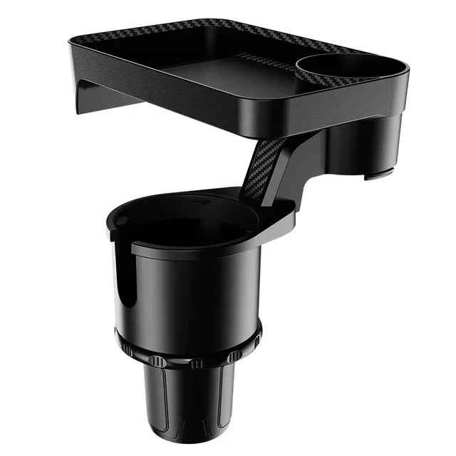 Snagva multifunctional car cup holder with 360-degree swivel tray attached to a vehicle center console