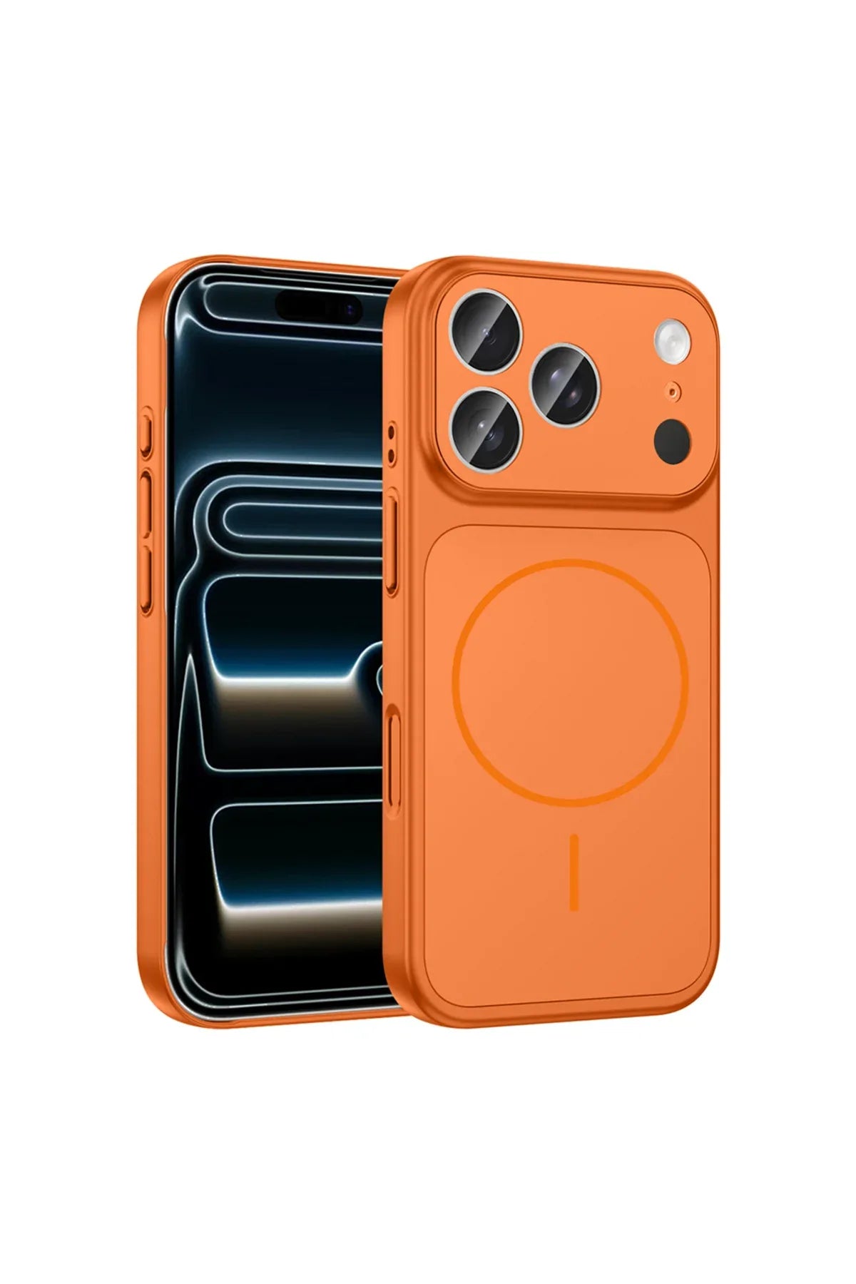 Black iPhone 17 Pro case showing smooth back surface with magnetic charging compatibility