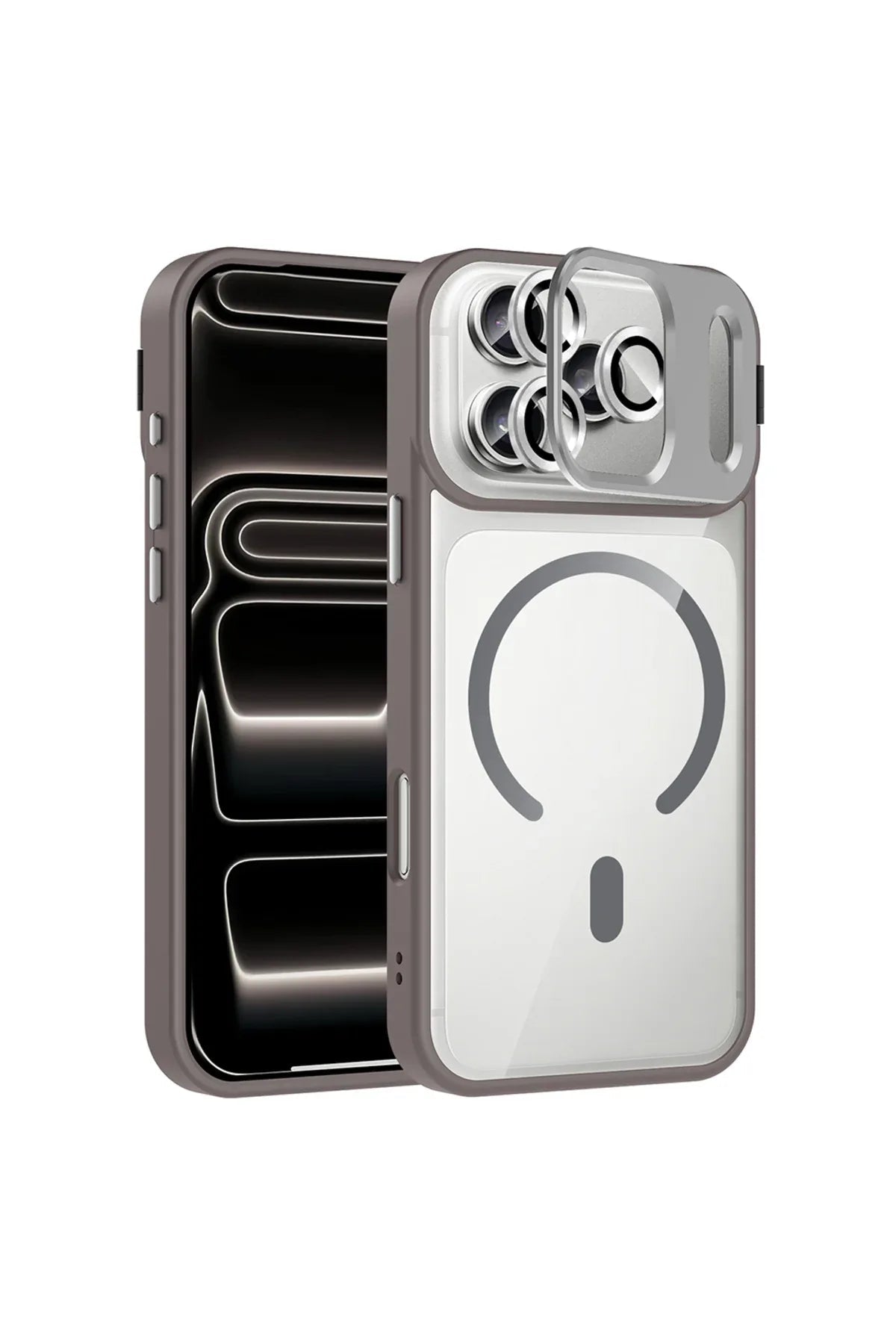Close-up of magnetic charging cover integrated with protective phone case.