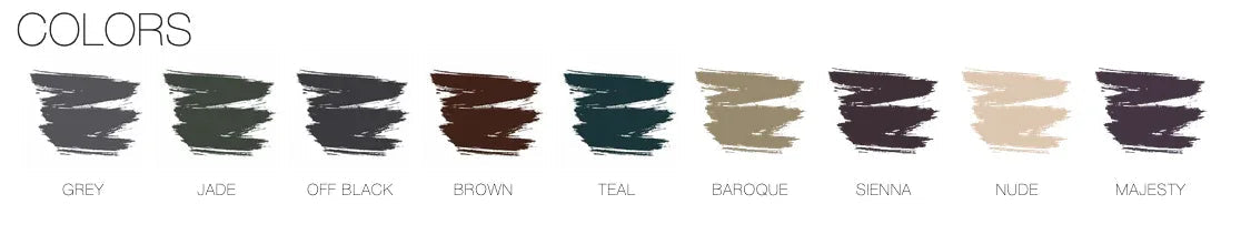 Close-up of nine eye pencils with caps off, revealing a variety of bright colors for eye makeup.