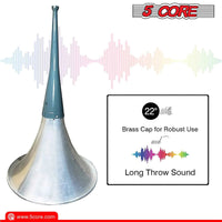Front angle of outdoor PA horn speaker highlighting the trumpet horn and sturdy frame