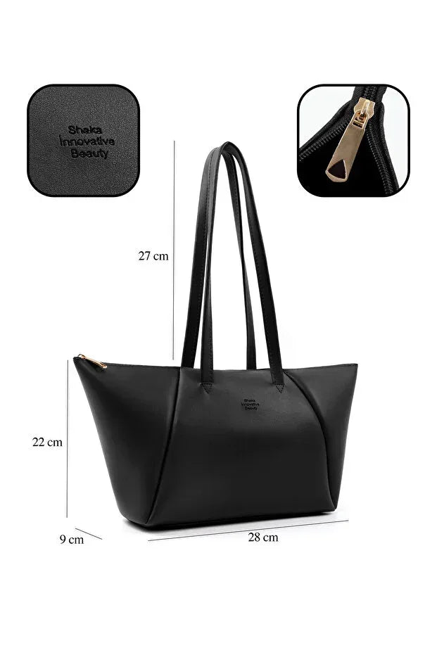 Black Faux Leather Compartment Zipper Hand Shoulder Crossbody Bag - Snagva