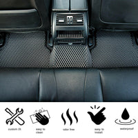 Variety of colorful car floor mats laid out showing 15 color customization options.