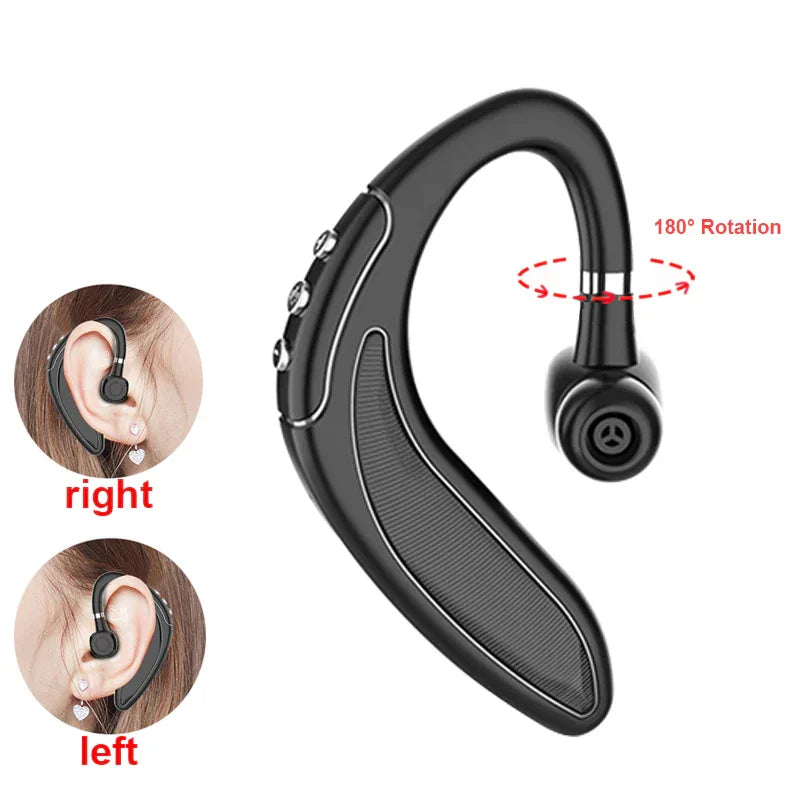 Illustration showing wireless headset's 180° adjustable hook design for comfort.
