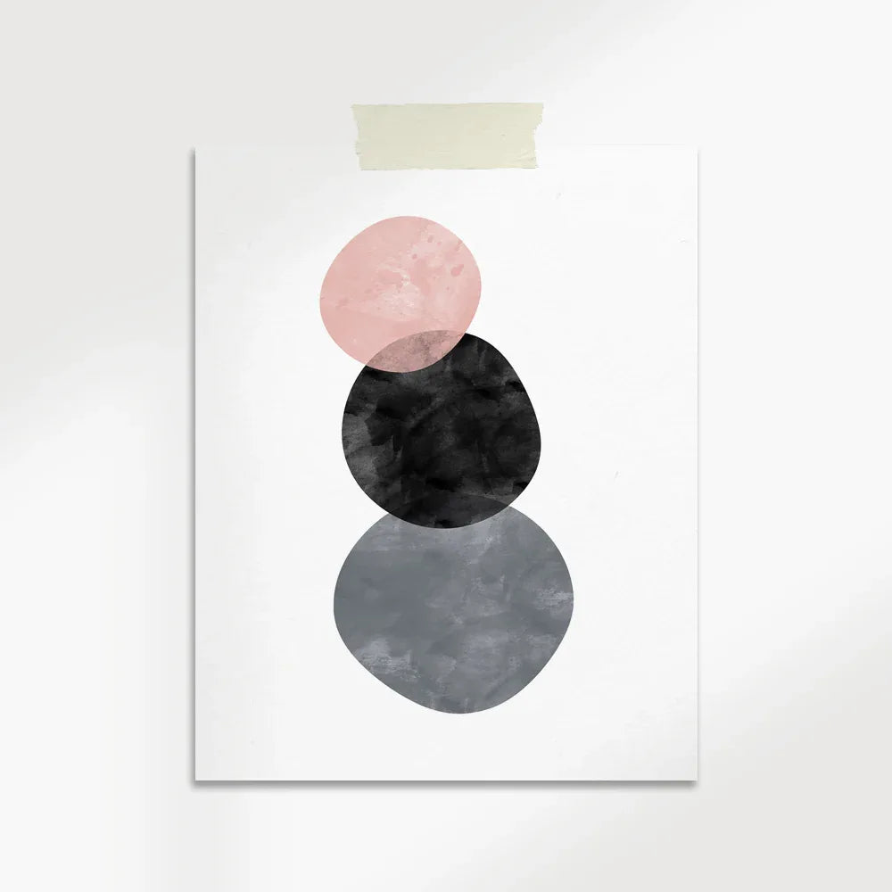 Close-up view of vibrant abstract circles art print showing texture and ink details.