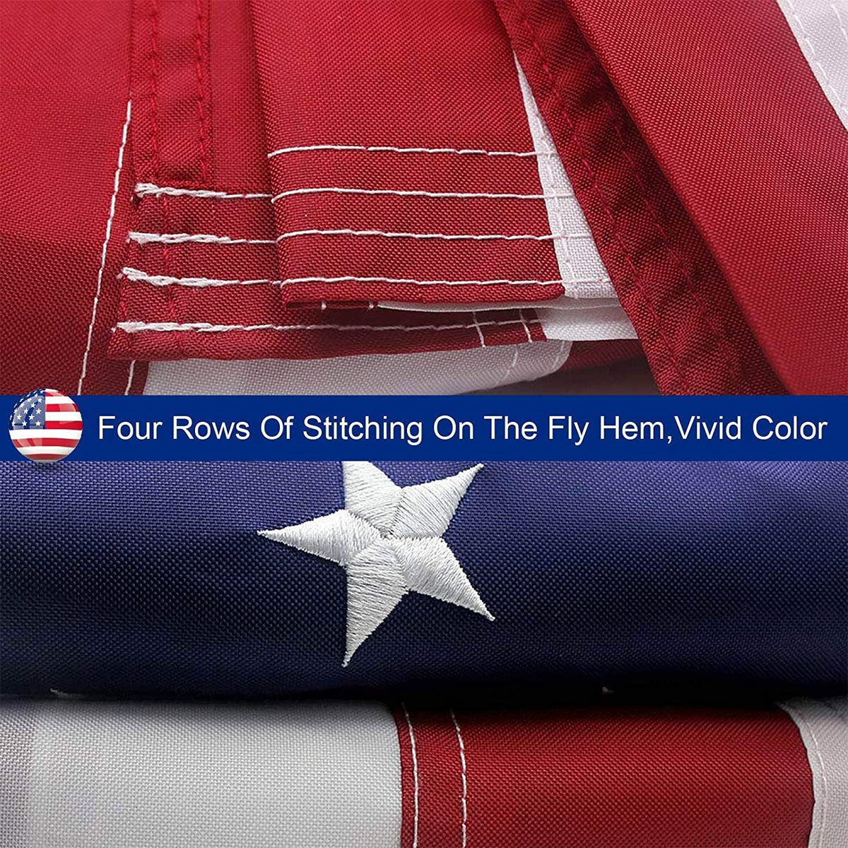 American flag mounted outdoors on a pole fluttering against a clear blue sky.