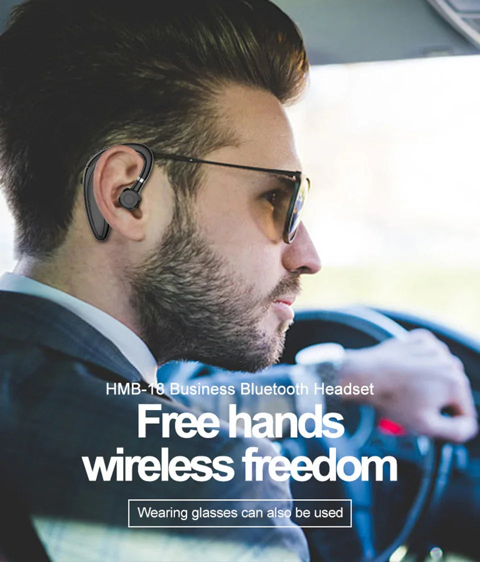 Handsfree wireless Bluetooth headset displaying control buttons and ergonomic design.