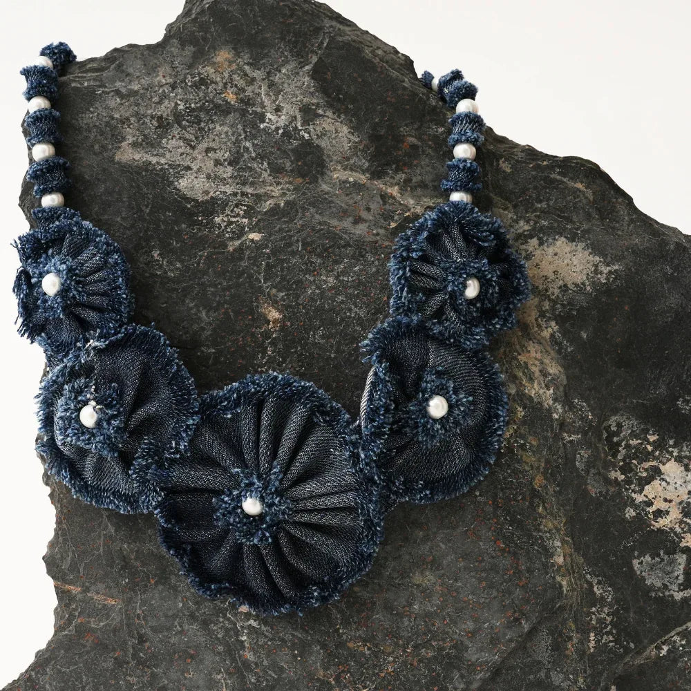 Necklace Set Handmade Boho Denim Necklace and Bracelet