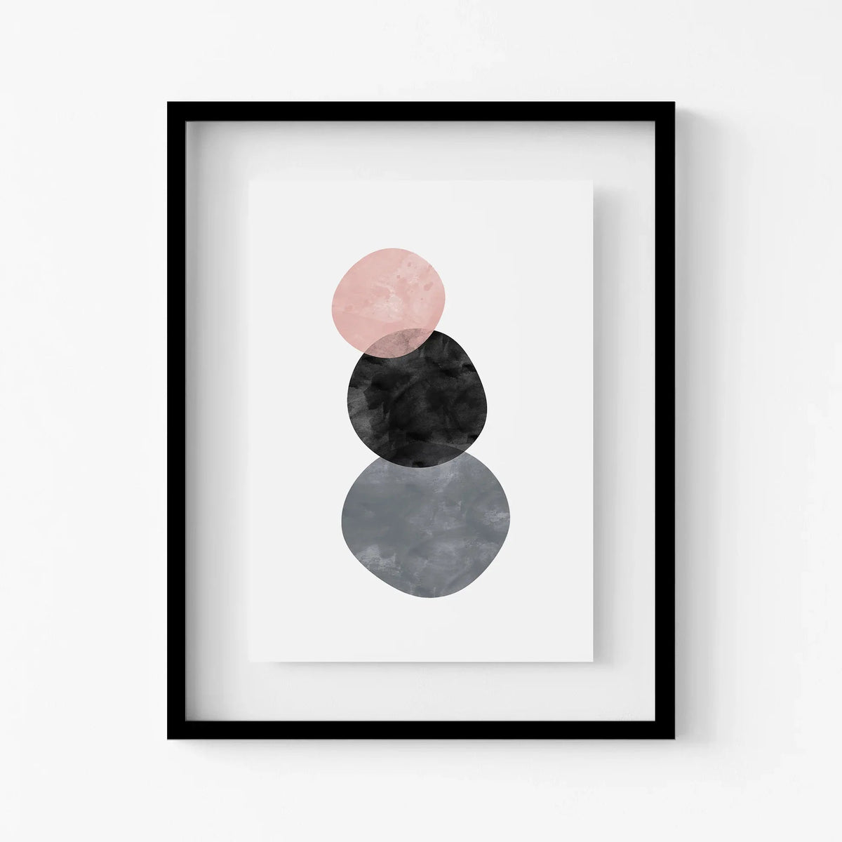 Abstract art print featuring overlapping colorful circles on a white matte paper background.