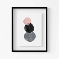 Abstract art print featuring overlapping colorful circles on a white matte paper background.