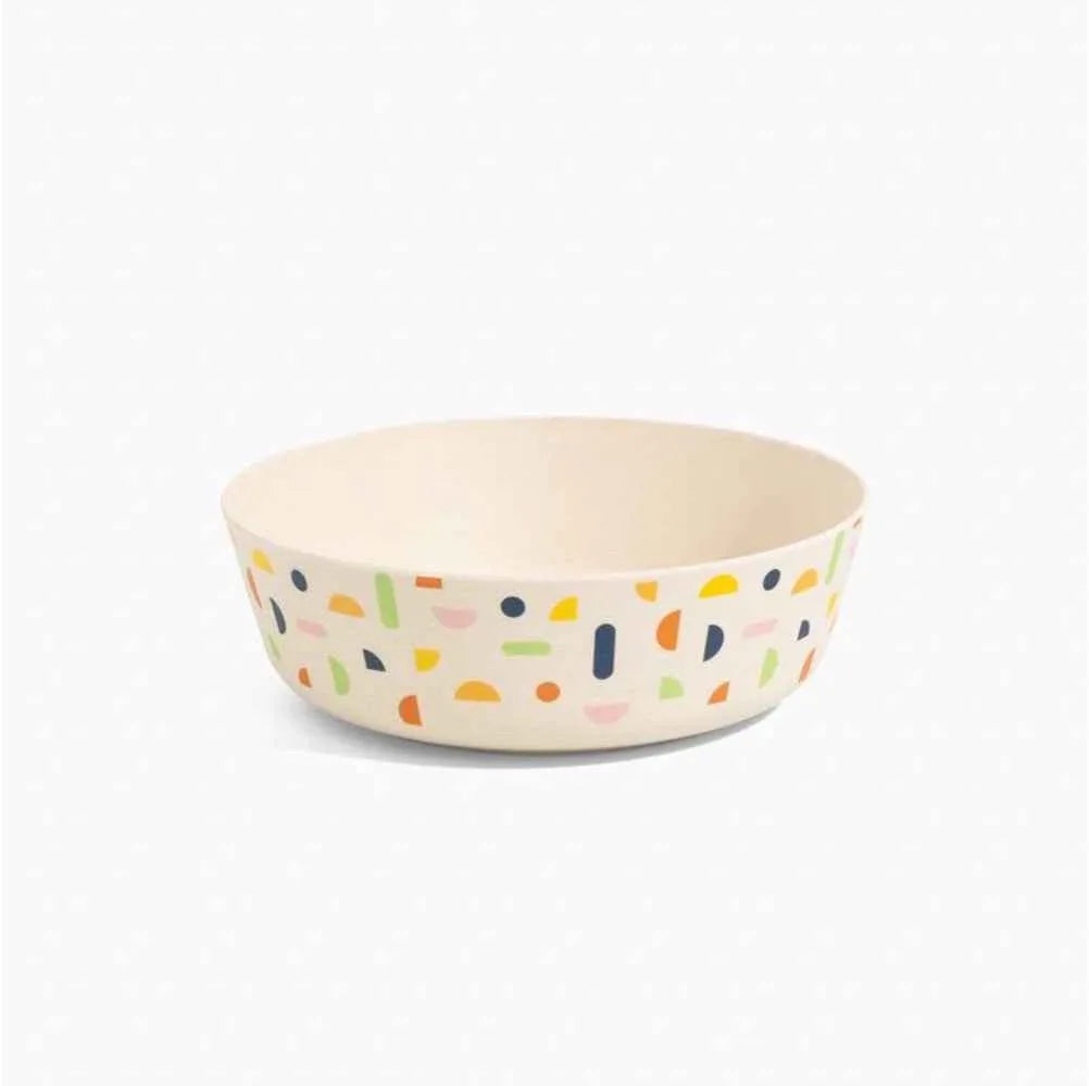 Set of four bamboo bowls with distinct floral and leaf patterns, arranged side by side.