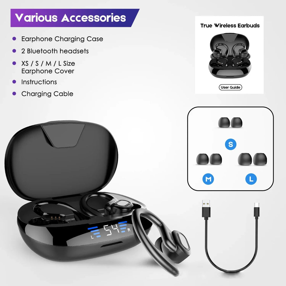 Bluetooth sport headset in red with LED battery indicator and portable charging box