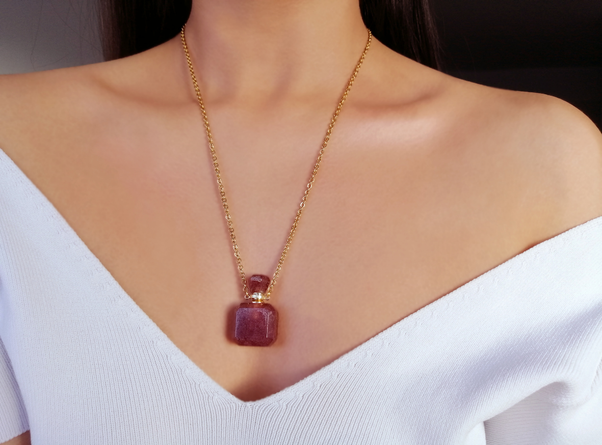 Healing Stones Bottle Pendant Necklace - crystal stone color variations