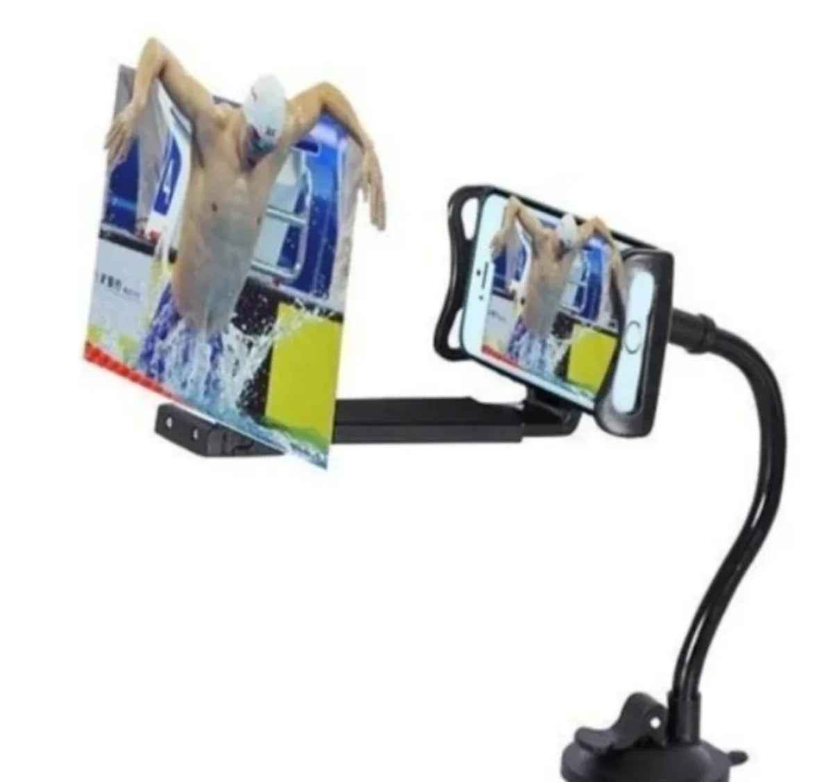 A 12-inch phone screen magnifier with a stand, projecting a smartphone display for easier viewing.