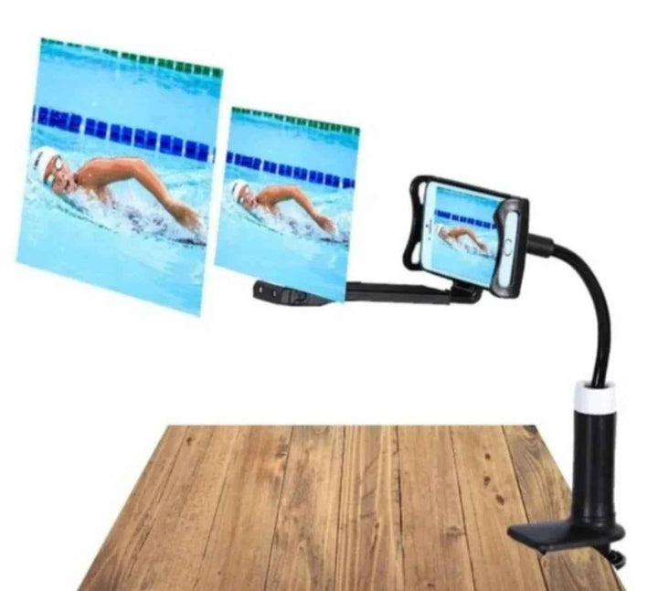 A 12-inch phone screen magnifier on a stand, projecting a bright, clear image from a smartphone.