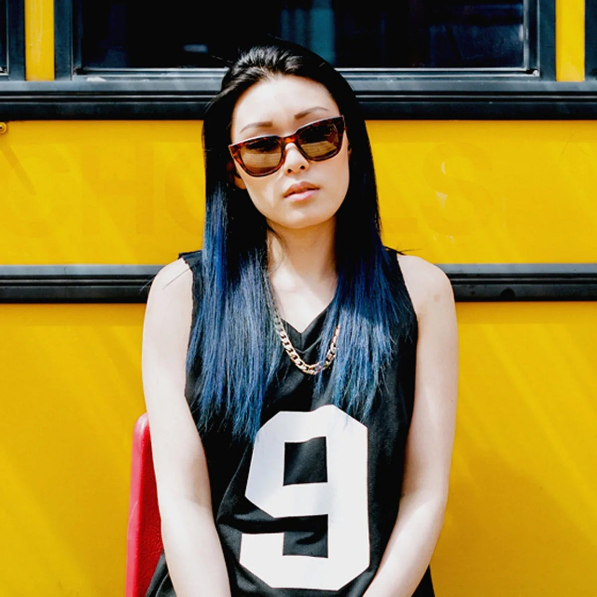 Sunglasses featuring thick temples and UV coated polarized lenses against a white background.
