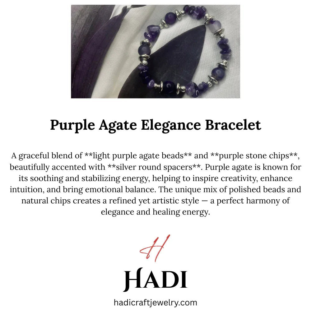 Detailed view of natural purple agate chips and silver spacers in bracelet