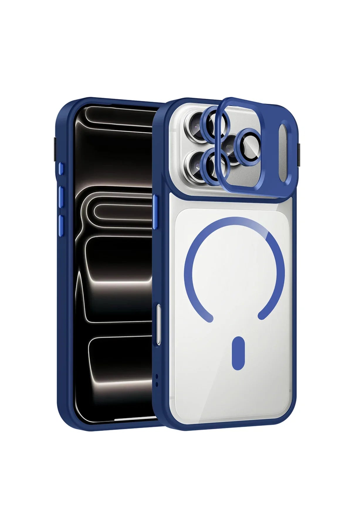 Side profile showing slim, durable PU and PC construction of the iPhone case.
