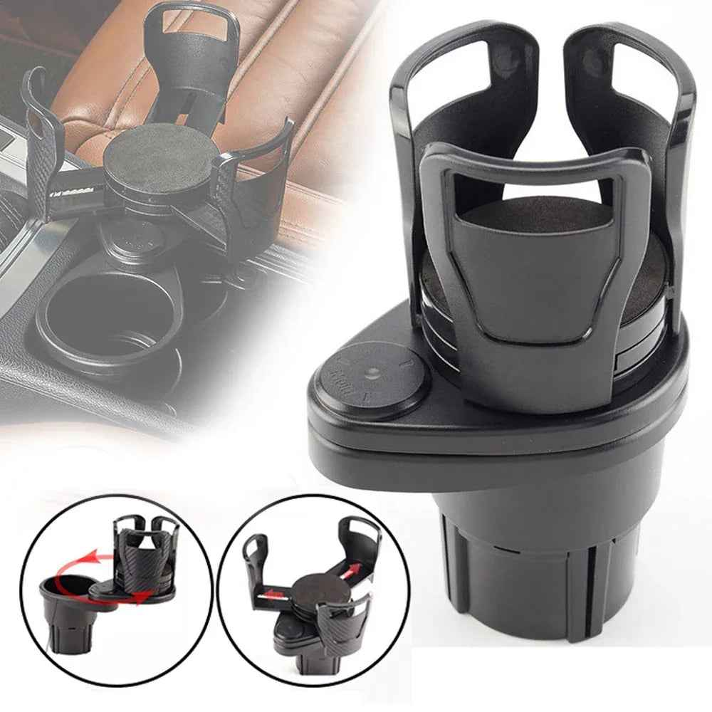 Multifunctional Car Cup Holder - 360 degree rotating, expandable four-in-one cup holder installed in car center console