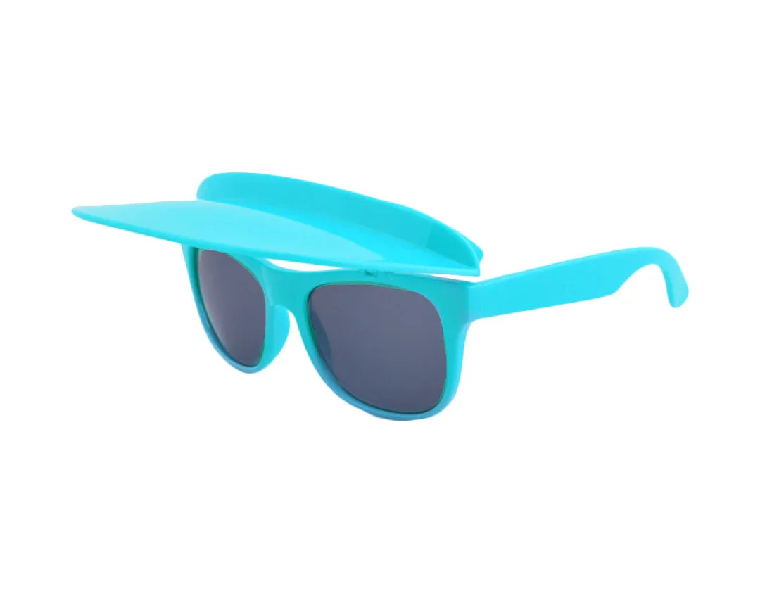 Front view of Flipside Sunglasses with dark tinted lenses and vertically positioned visor.