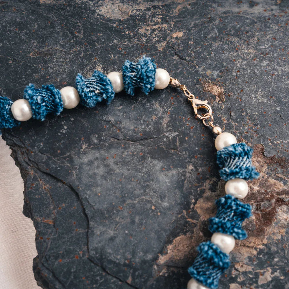 Necklace Set Handmade Boho Denim Necklace and Bracelet