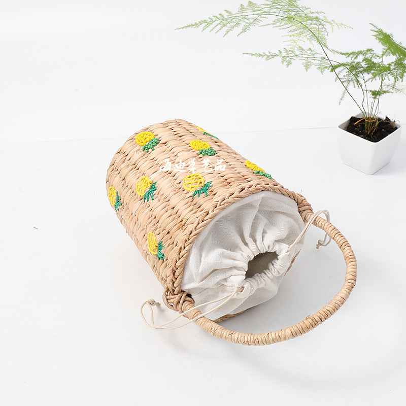 Pineapple Embellished Wicker Straw Basket Handbag