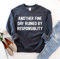 Front view of a gray crew neck sweatshirt laid flat highlighting rib-knit collar