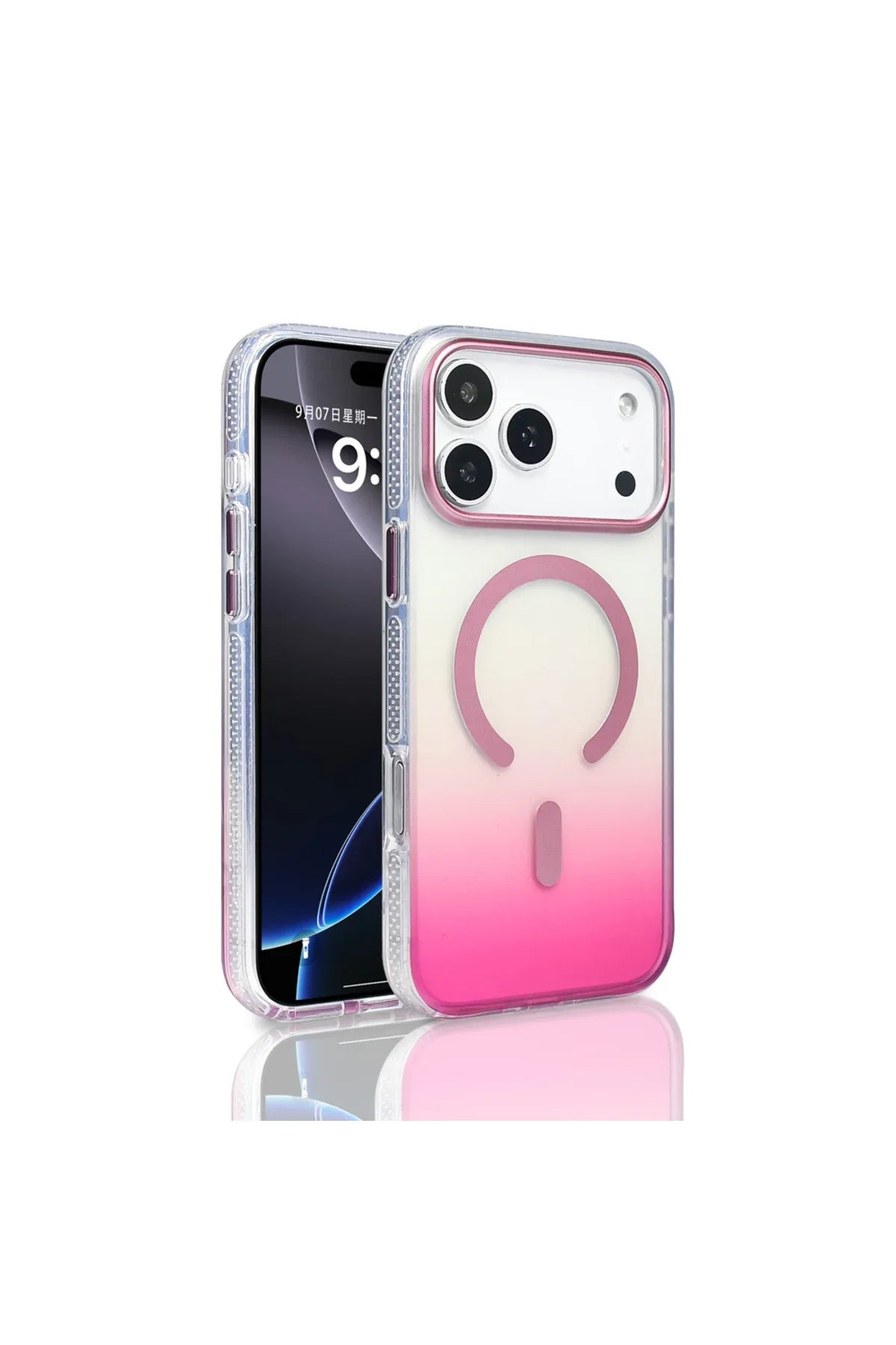 Back of iPhone 17 Pro Max clear case featuring vibrant rainbow gradient and Taurus zodiac icon
