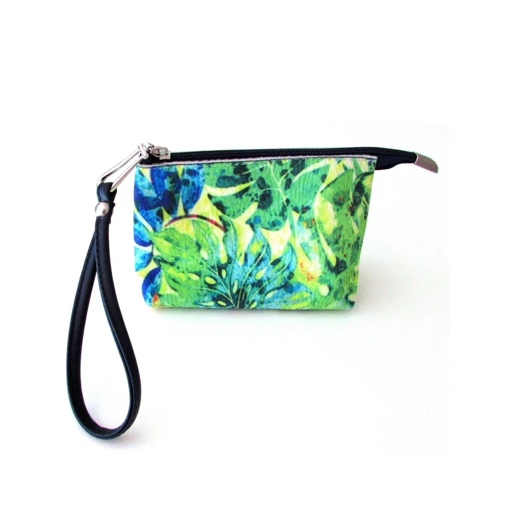 Red wristlet bag showing side profile with visible wrist strap on a plain white background.