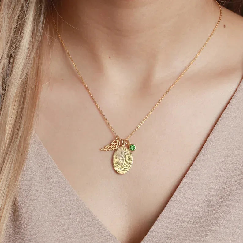 Fingerprint Necklace, Fingerprint Jewelry With Birthstone - Snagva