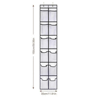 Over-the-door hanging organizer with 12 clear pockets for storing shoes and accessories in a tidy, accessible manner.