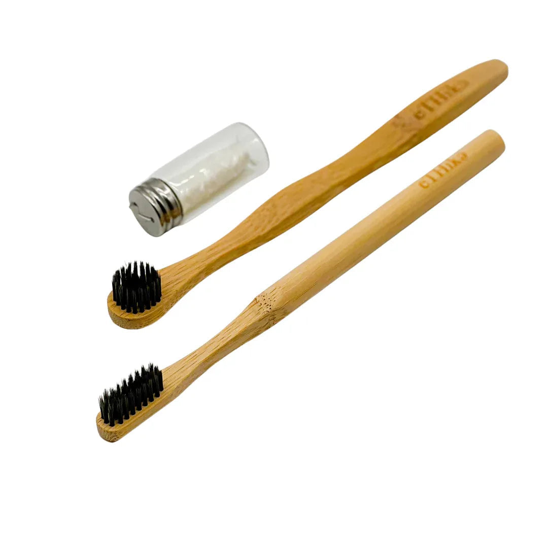 Infographic illustrating sustainable and biodegradable features of bamboo oral care products.