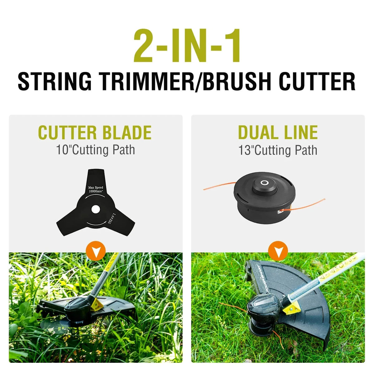 Brush cutter laid flat displaying charger and detachable battery components