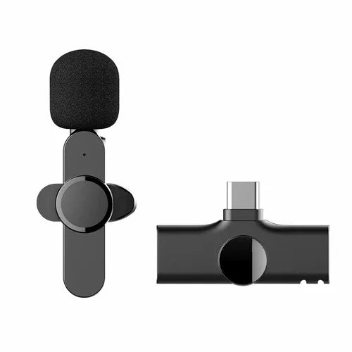 Close-up of compact carrying case designed to protect the wireless lapel microphone.