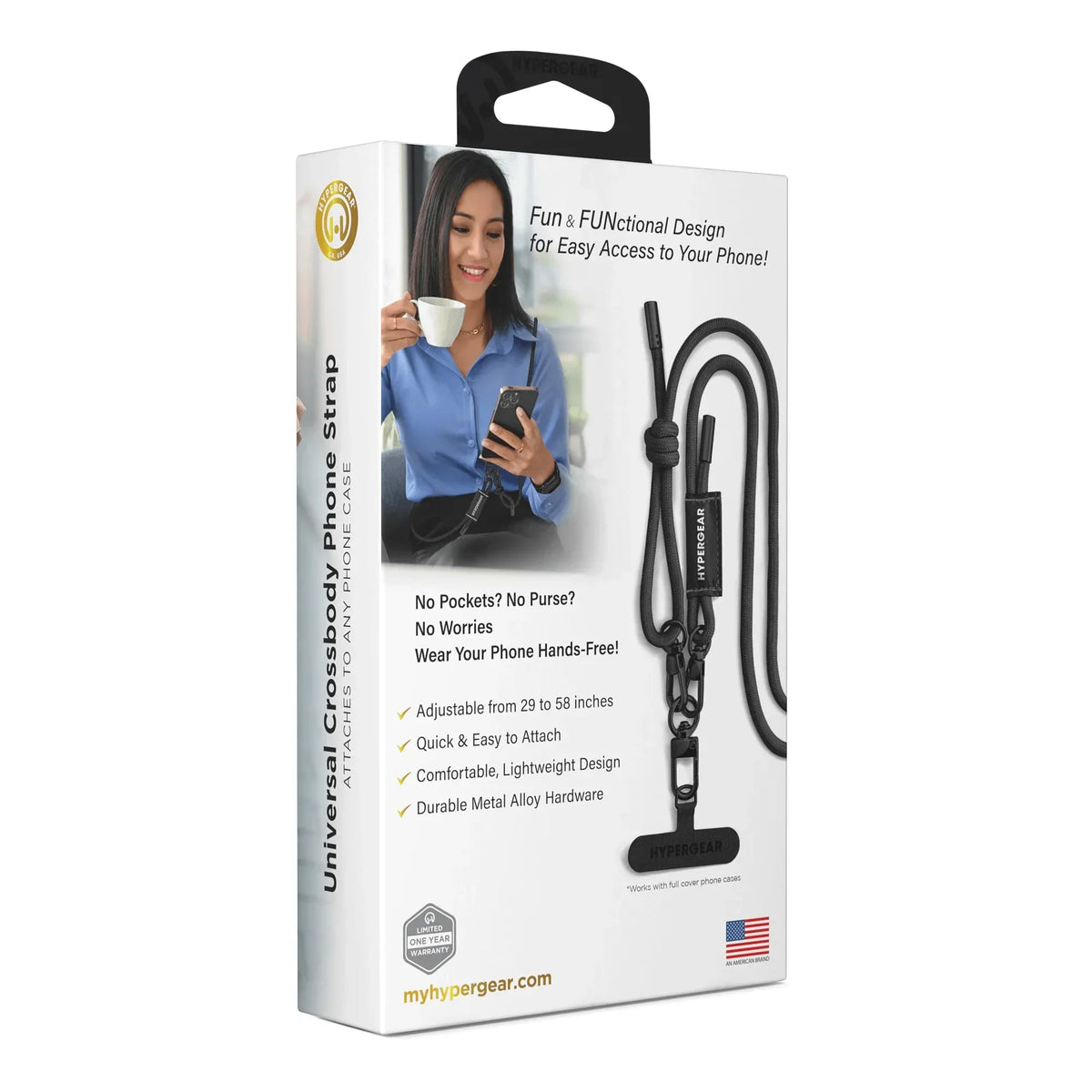 HyperGear TECHcessories Black Braided Rope Universal Crossbody Phone - Snagva