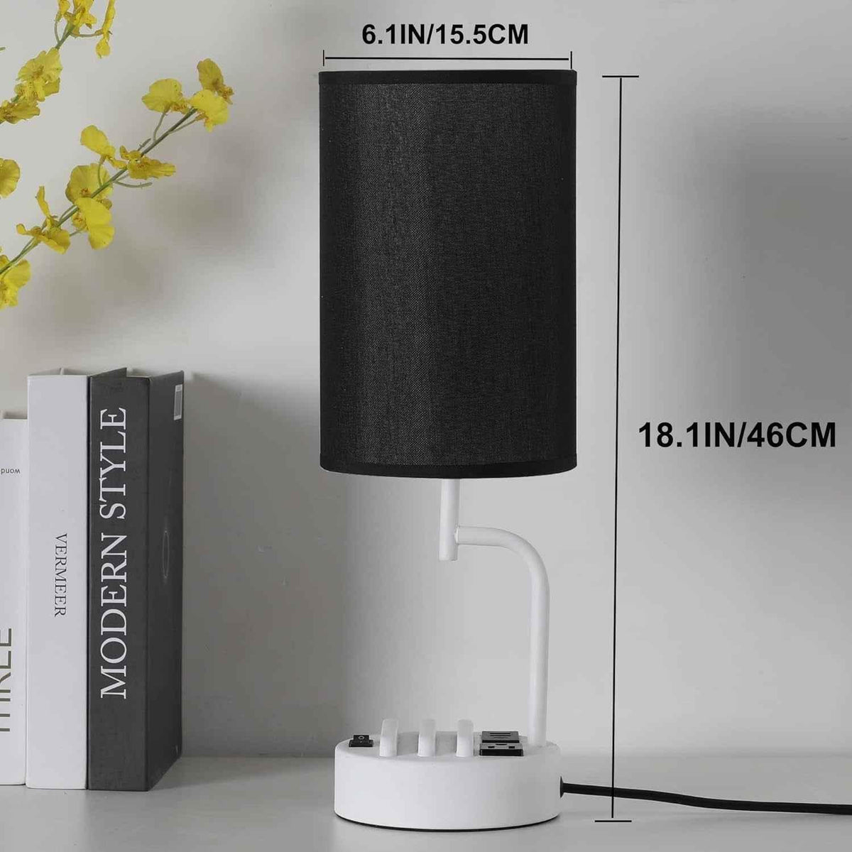 Table Lamp With 3 USB Ports And AC Outlet White Black