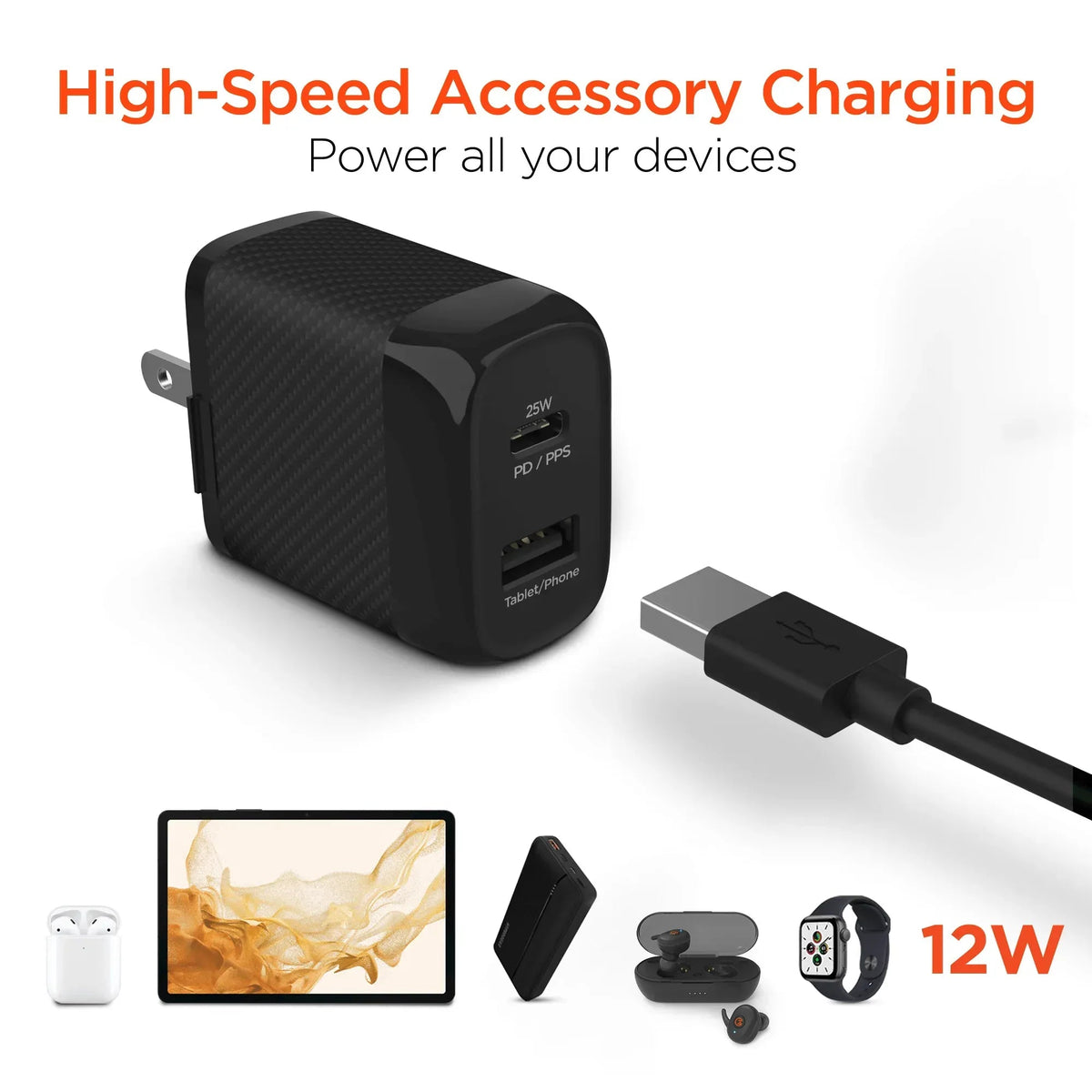 HyperGear SpeedBoost 25W USB-C PD + 12W USB Fast Wall Charger with PPS - Snagva
