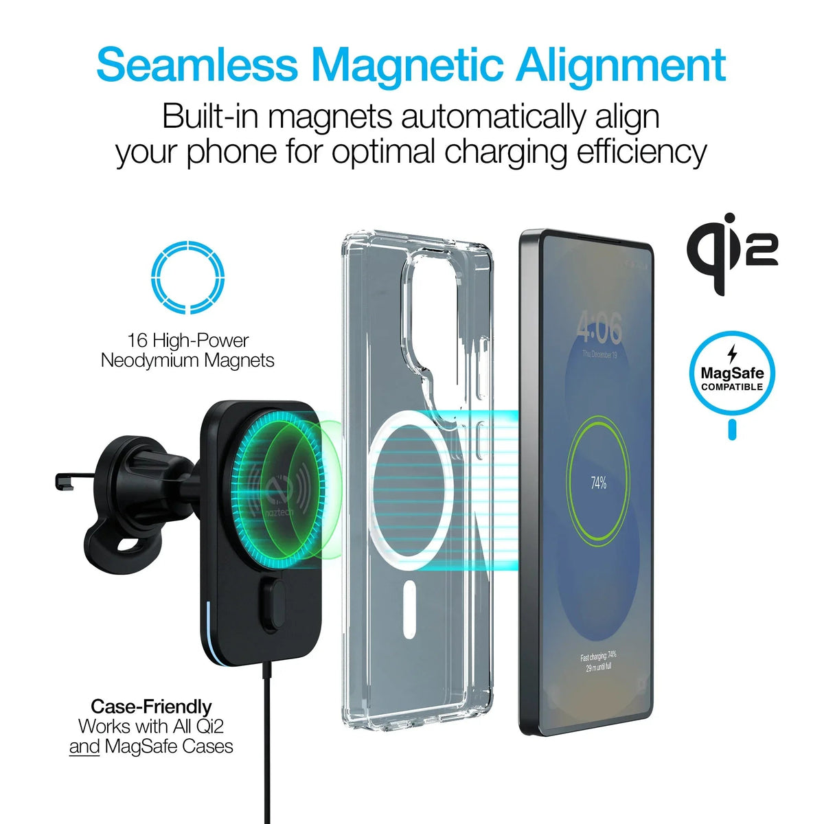 Naztech MagLock CAR 15W Magnetic Wireless Fast Charging Vent Mount - Snagva