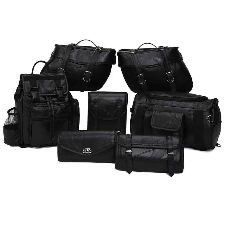 Discount Motorcycle Luggage - 9-piece genuine leather saddlebag, backpack, and touring luggage set for motorcycles