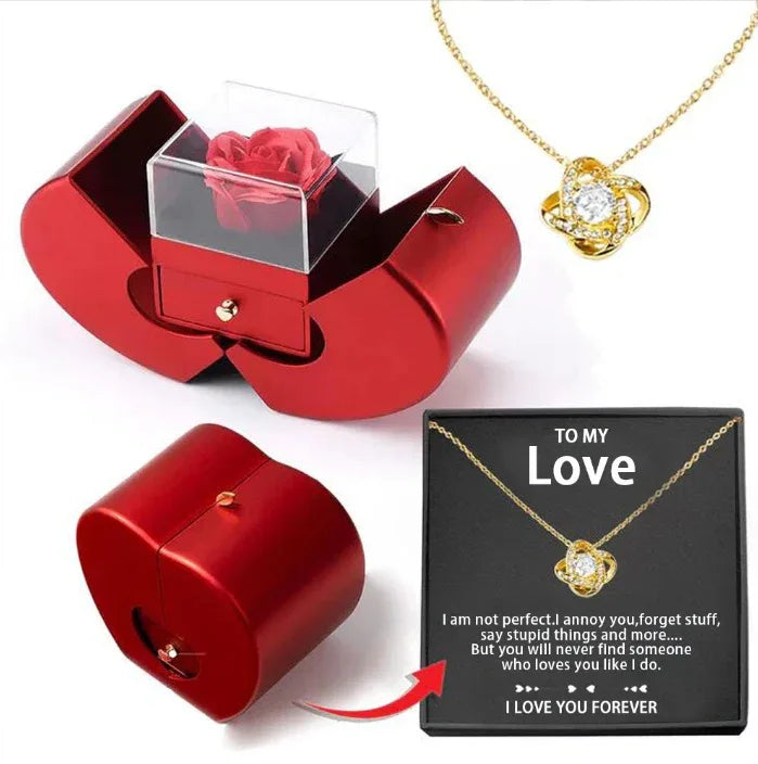 Red Rose Jewelry Gift Box with Necklace