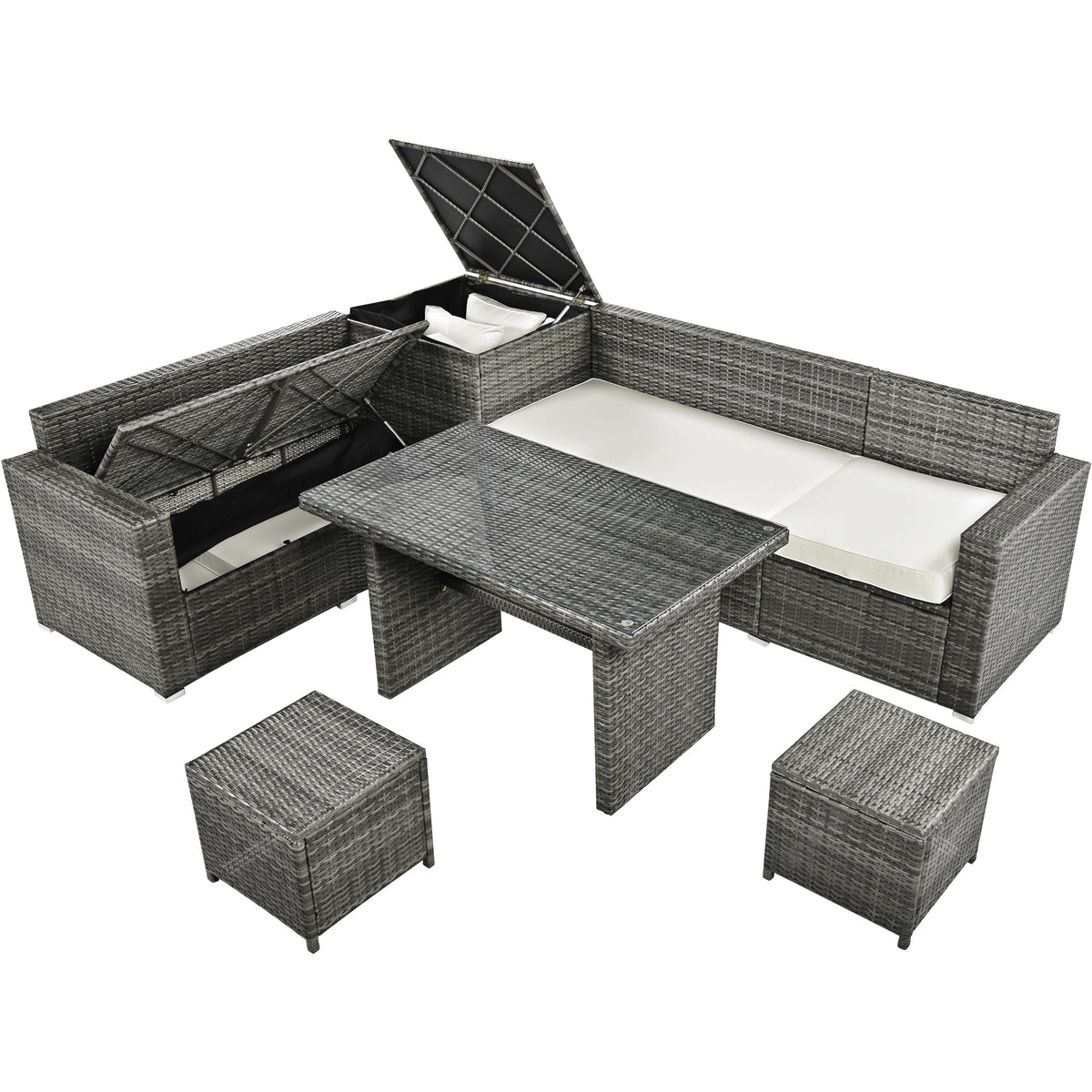 Outdoor 6-Piece All Weather PE Rattan Sofa Set, Garden Patio Wicker