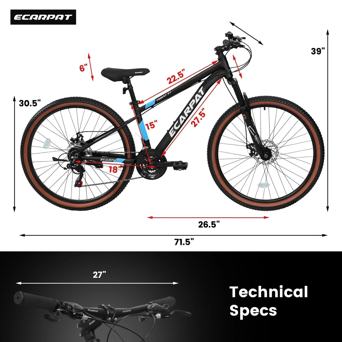 Carpat™ MTB Velocity 27 – 27.5" Aluminum Mountain Bike (21-Speed, - Snagva