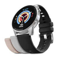 HyperGear Smartwatch displaying heart rate, steps, and calories on a black round touchscreen.