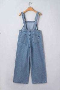 Pleated Wide Leg Pocketed Denim Jumpsuit