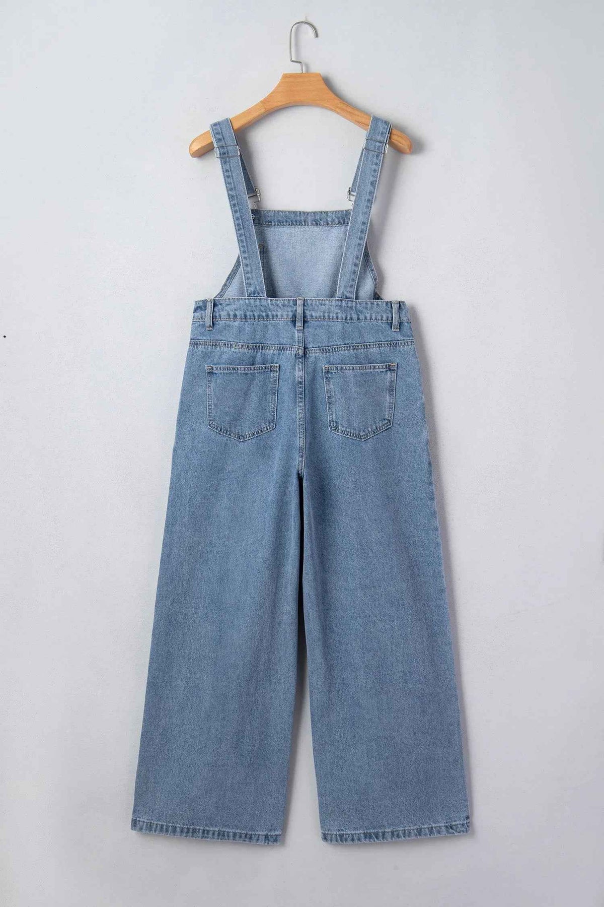 Pleated Wide Leg Pocketed Denim Jumpsuit