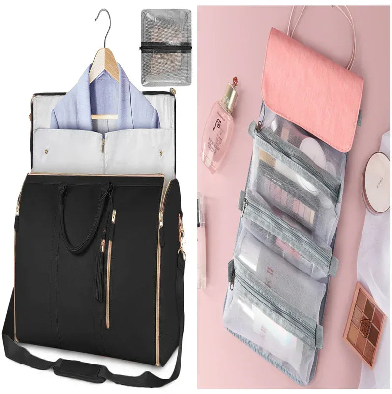 Large Capacity Travel Duffle Bag Women's Handbag Folding Suit Bag Waterproof Clothes Totes - Snagva