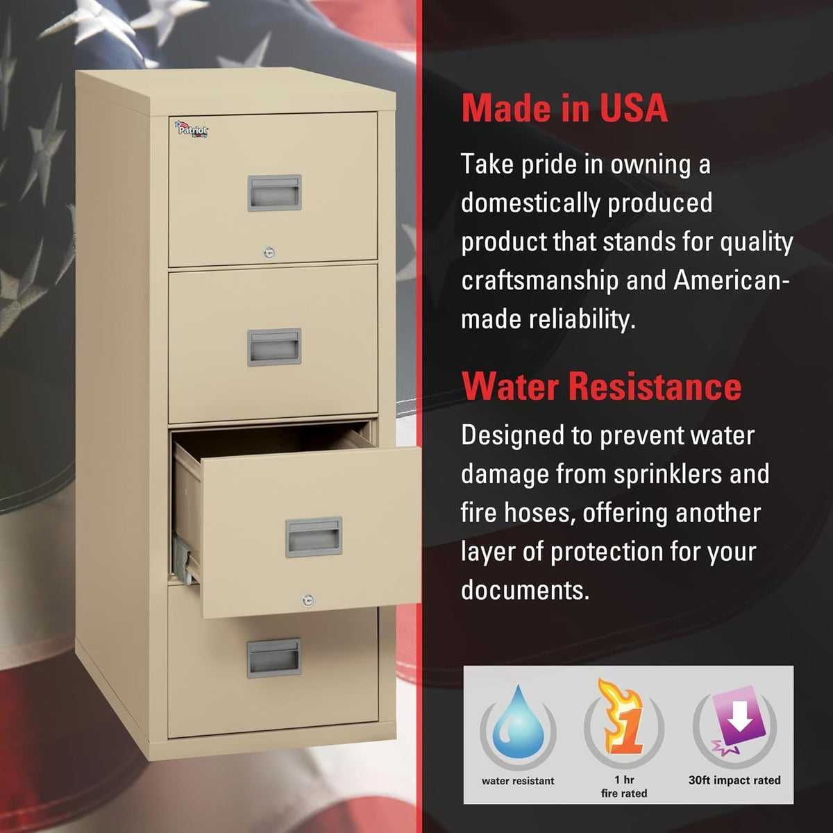 Patriot Vertical 4 Drawer Fire Safe File Cabinet 1 Hour Parchment