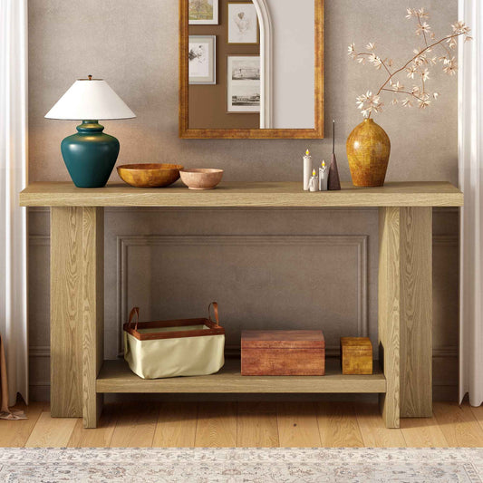 Vintage-Inspired and Ash Wood Veneer ConsoleTable with T-Leg