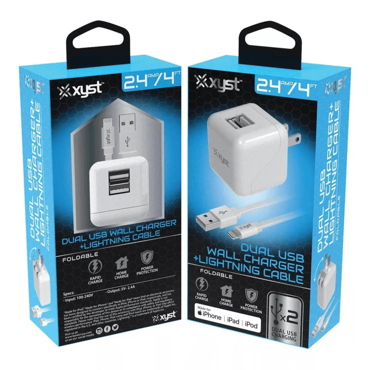 Xyst 2.4-Amp Dual USB Wall Charger With 4Ft Lightning Cable - Snagva